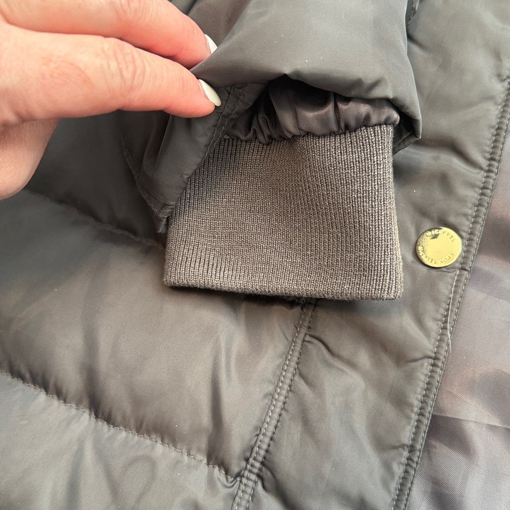 Michael Kors Gray Quilted Coat with Faux Fur Hood - Picture 10 of 10